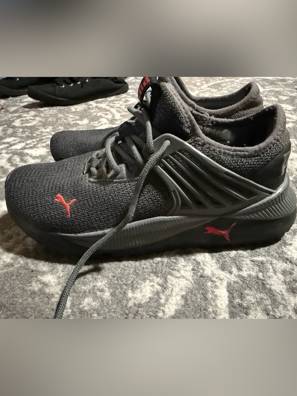 Puma Big Boy's Black Athletic Sneakers with Red Logo